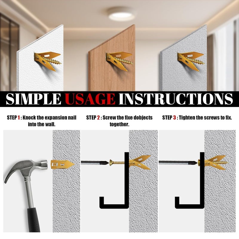Magicave 200 Pcs Self Drilling Drywall Anchors with Screws Kit, Metal Expansion Bolt for Drywall,No Drill Or Holes in Wall, Holds Up to 100lbs, for Tv, Shelves, Picture Frames - Image 5